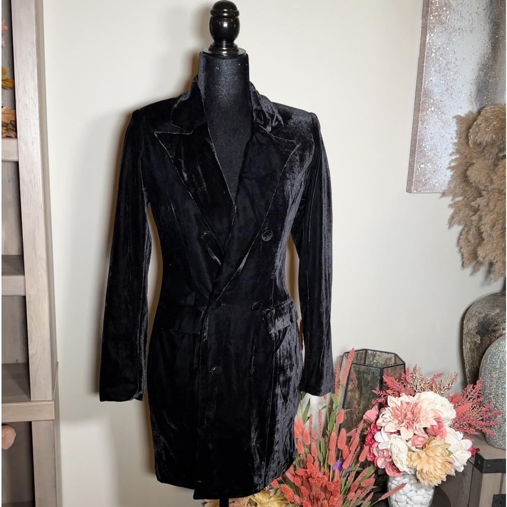 Black velvet double breasted blazer blazer dress